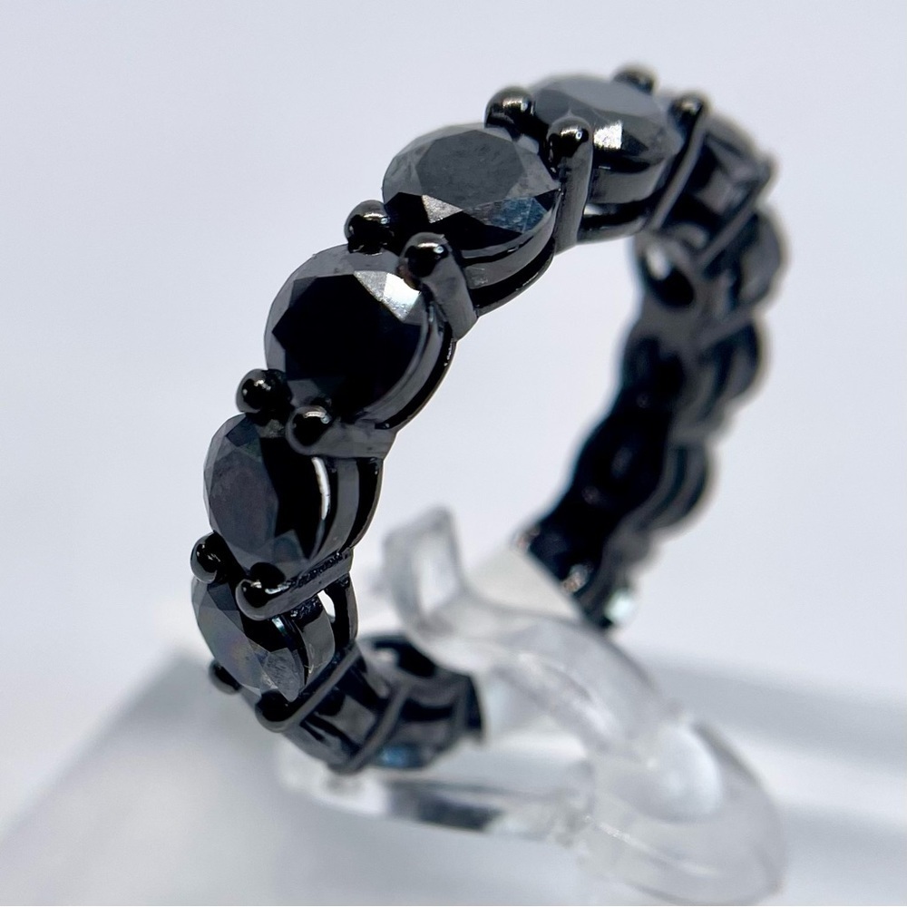 Black x Black 7 Ct Moissanite Eternity Ring Infinity Anniversary Band Black 925